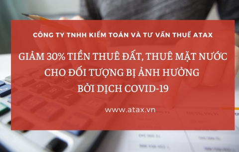 GIẢM 30% TIỀN THUÊ ĐẤT, THUÊ MẶT NƯỚC CHO ĐỐI TƯỢNG BỊ ẢNH HƯỞNG BỞI DỊCH COVID-19